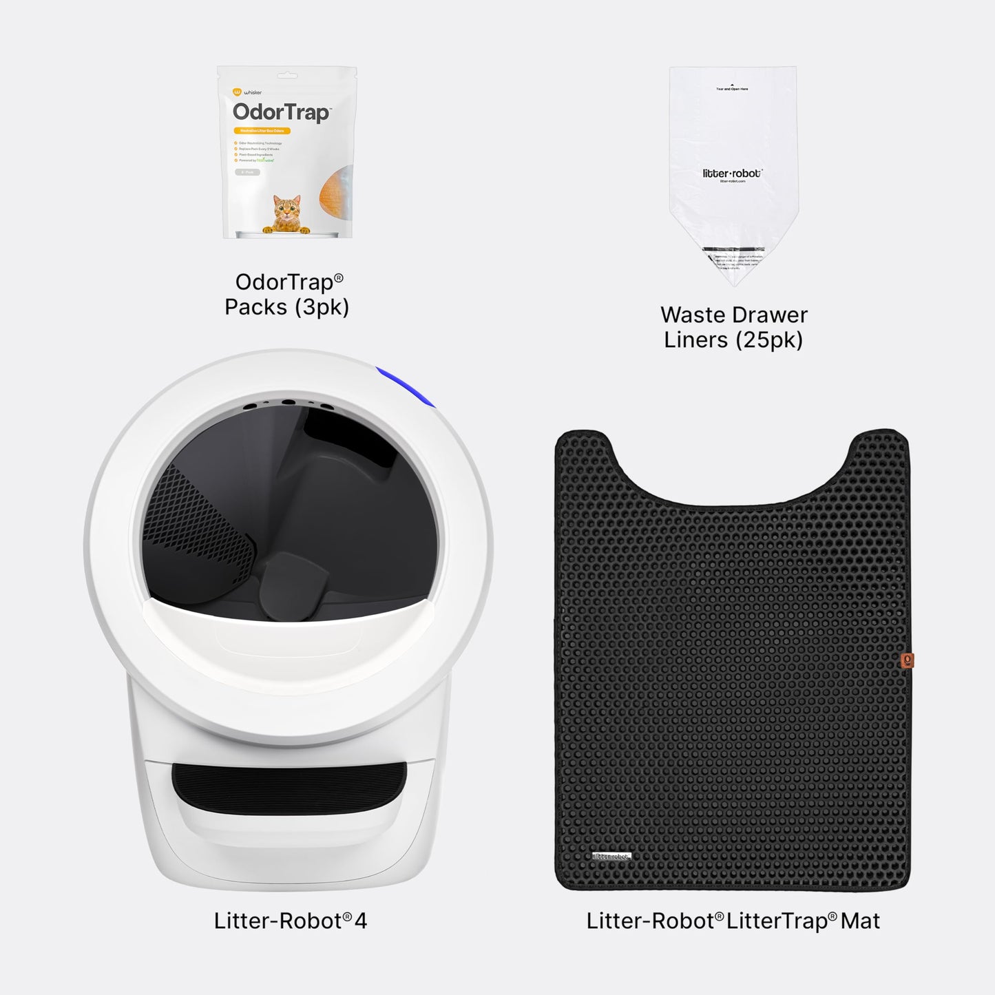 Litter-Robot 4 Beginner Bundle – White Self-Cleaning Litter Box with Fence, Mat, and Accessories