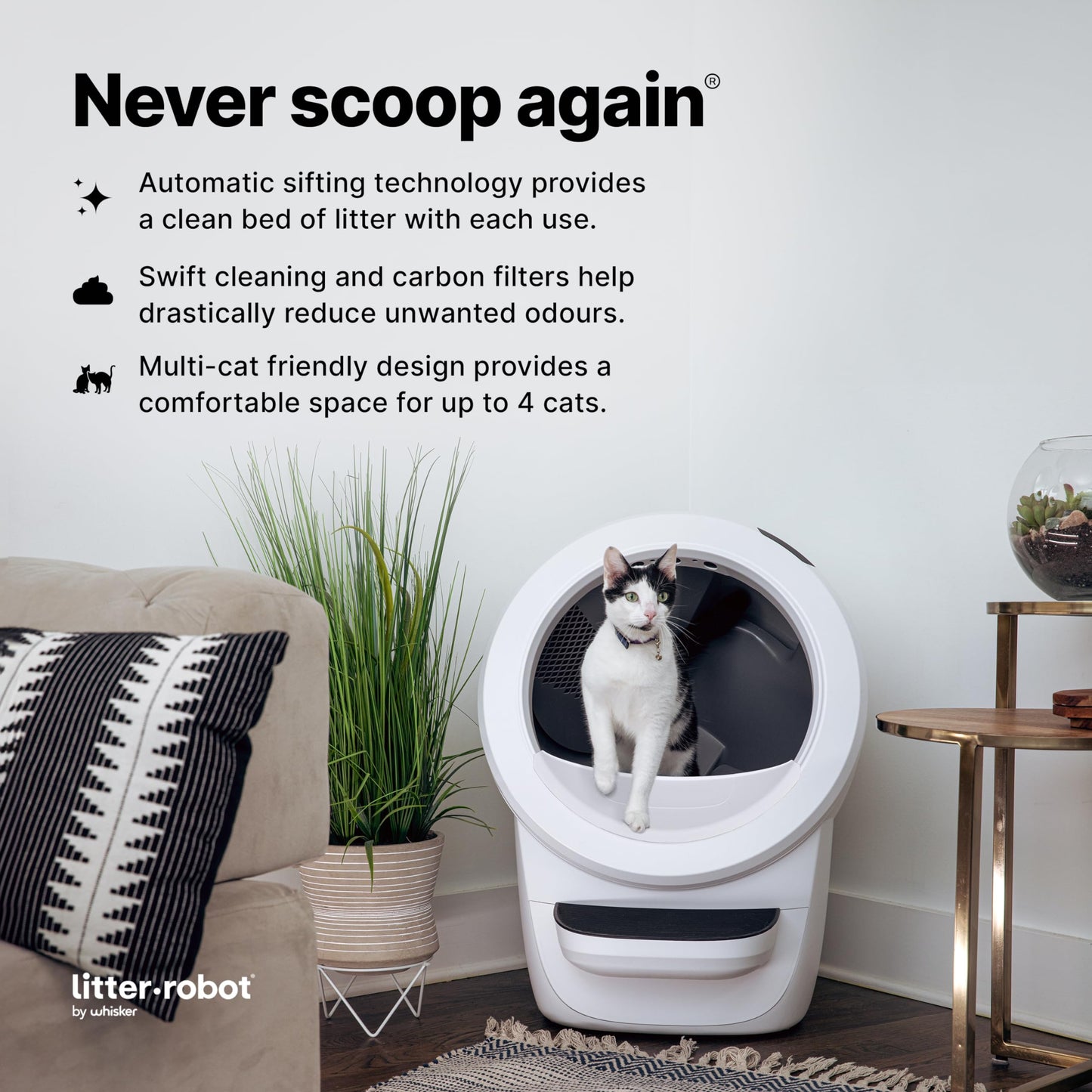 Litter-Robot 4 Beginner Bundle – White Self-Cleaning Litter Box with Fence, Mat, and Accessories
