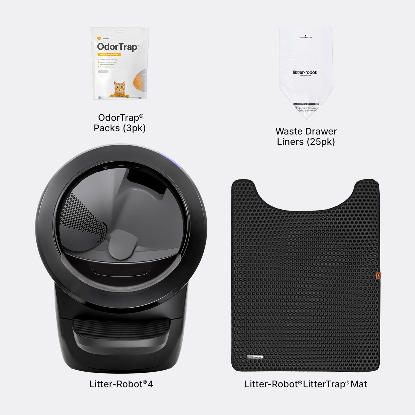 Litter-Robot 4 Beginner Bundle – Black Self-Cleaning Litter Box with Fence, Mat, and Accessories