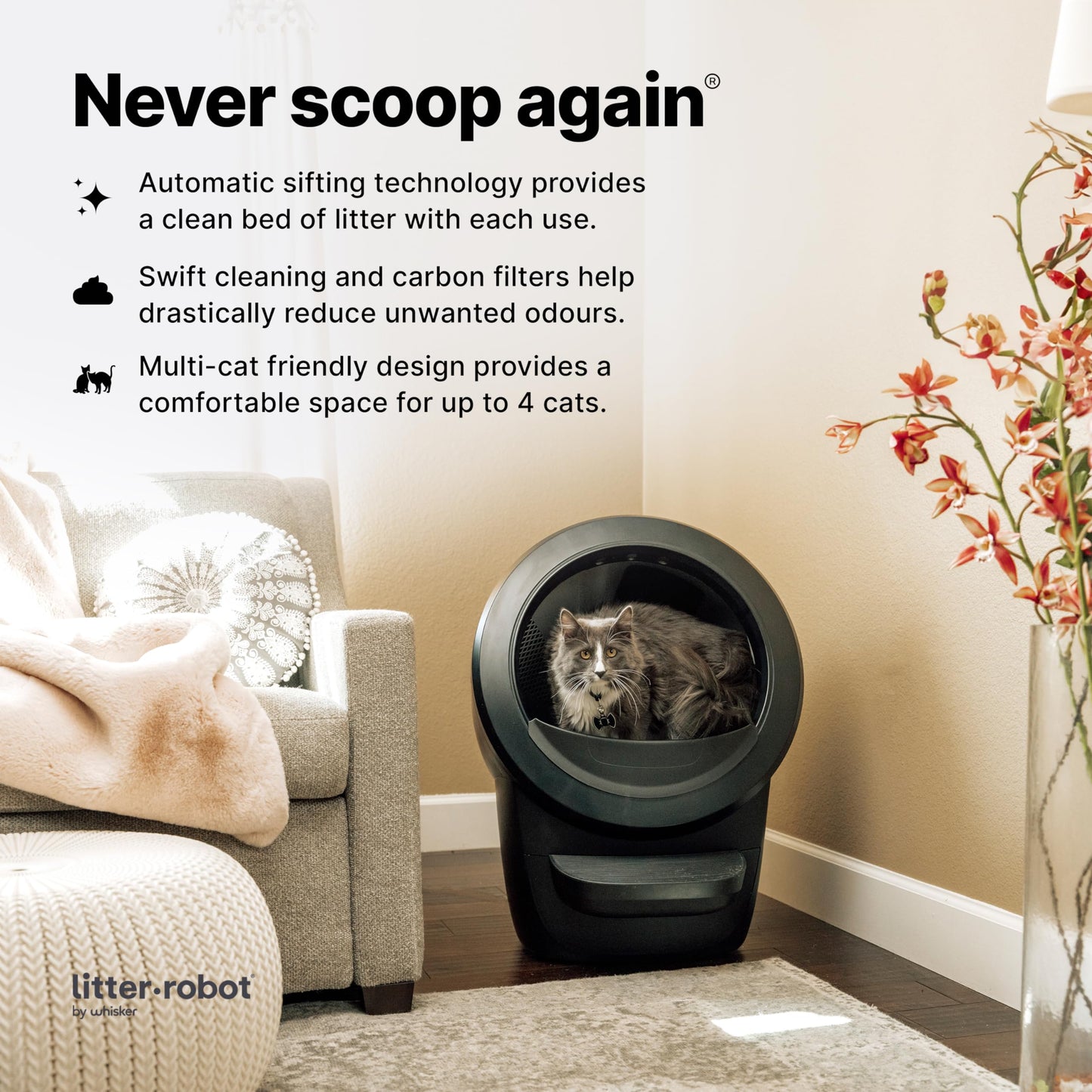 Litter-Robot 4 Beginner Bundle – Black Self-Cleaning Litter Box with Fence, Mat, and Accessories
