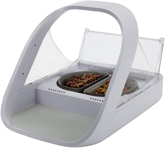 Sure Petcare SureFeed Microchip Pet Feeder Connect, RFID Collar Tags Compatible, Mobile App Control, Works for Wet and Dry Food, White, Hub and 4 x C Cell Batteries Required, Not Included