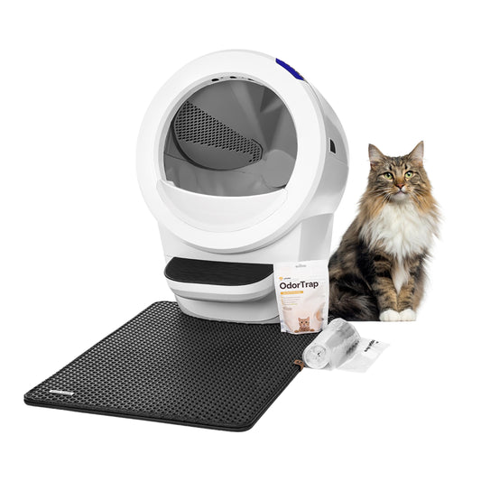 Litter-Robot 4 Beginner Bundle – White Self-Cleaning Litter Box with Fence, Mat, and Accessories