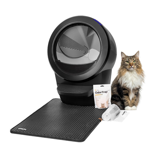 Litter-Robot 4 Beginner Bundle – Black Self-Cleaning Litter Box with Fence, Mat, and Accessories